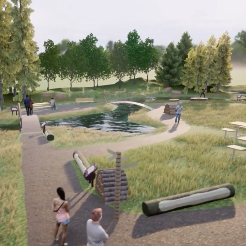 En 3D rendering av Älvornas våtmark